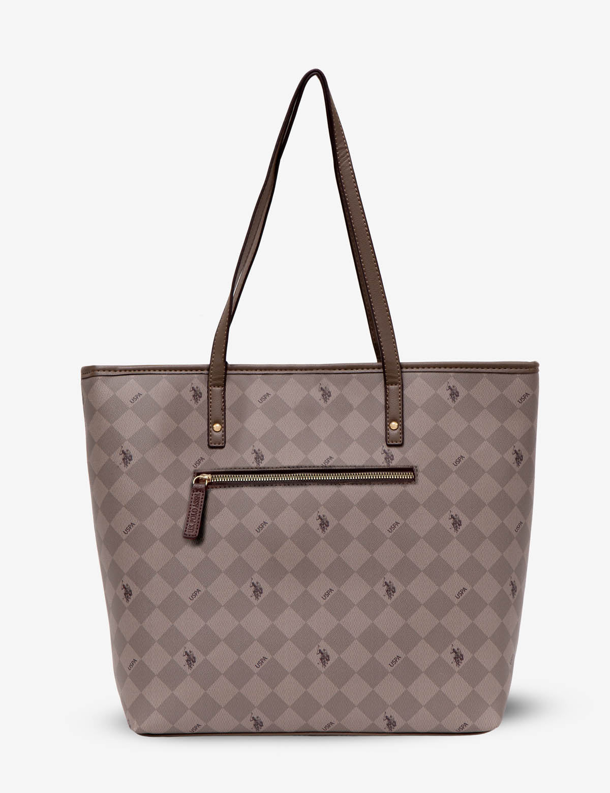 USPA Diamond Signature Tote Bag - PU Leather Zip Top Tote