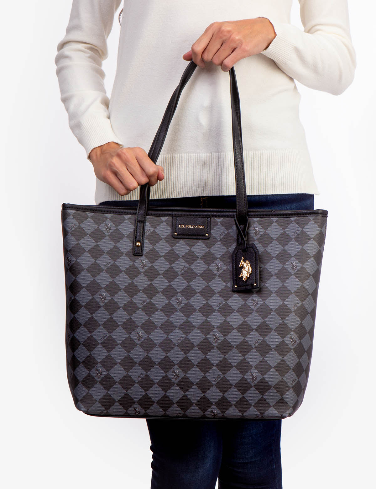 USPA Diamond Signature Tote Bag - PU Leather Zip Top Tote