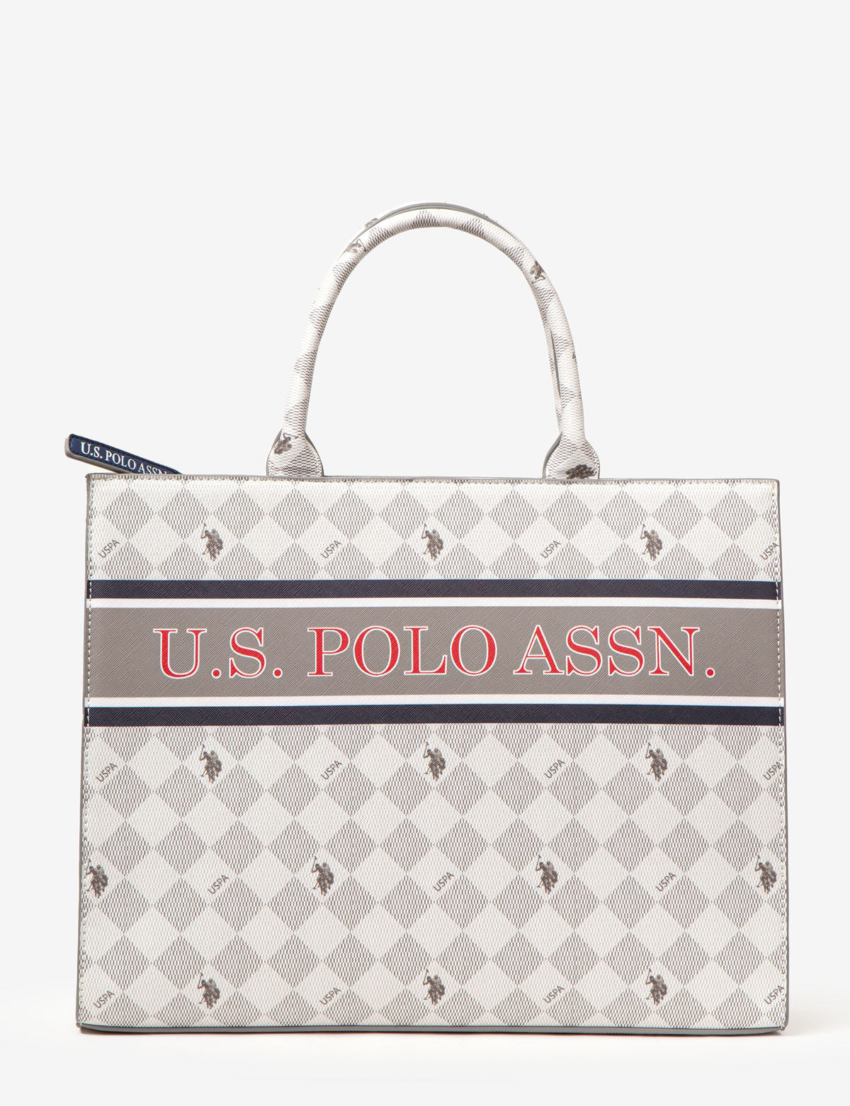 Diamond Stripe Canvas Book Tote Bag with Crossbody Strap