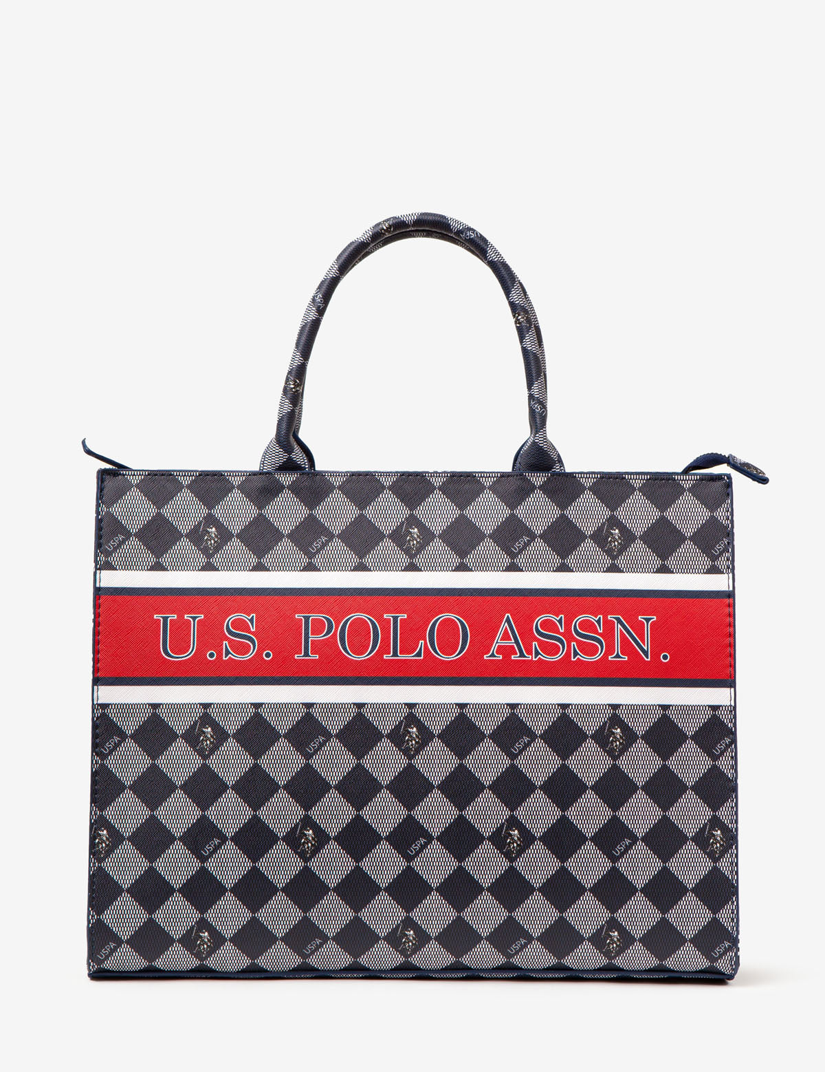 Diamond Stripe Canvas Book Tote Bag with Crossbody Strap