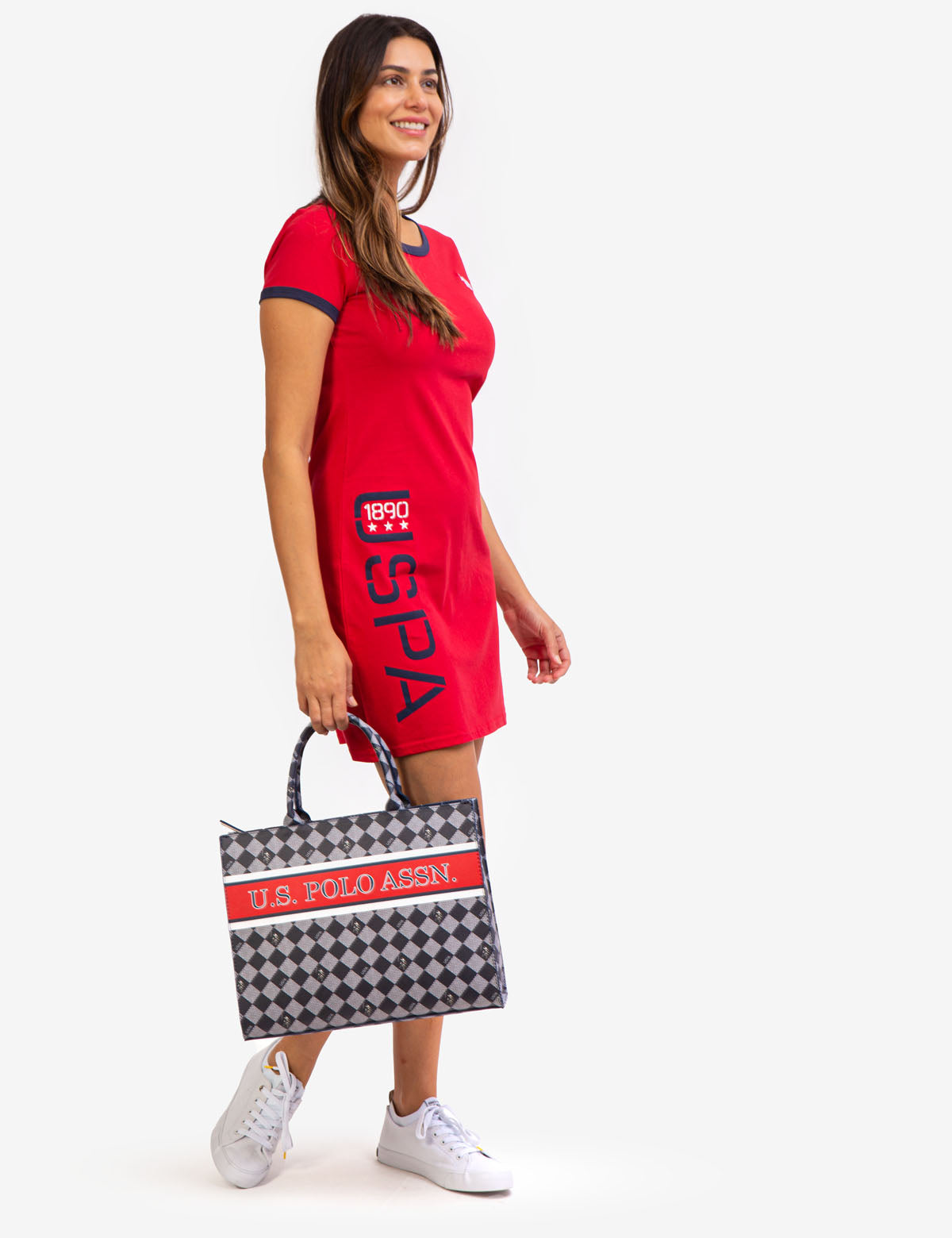 Diamond Stripe Canvas Book Tote Bag with Crossbody Strap