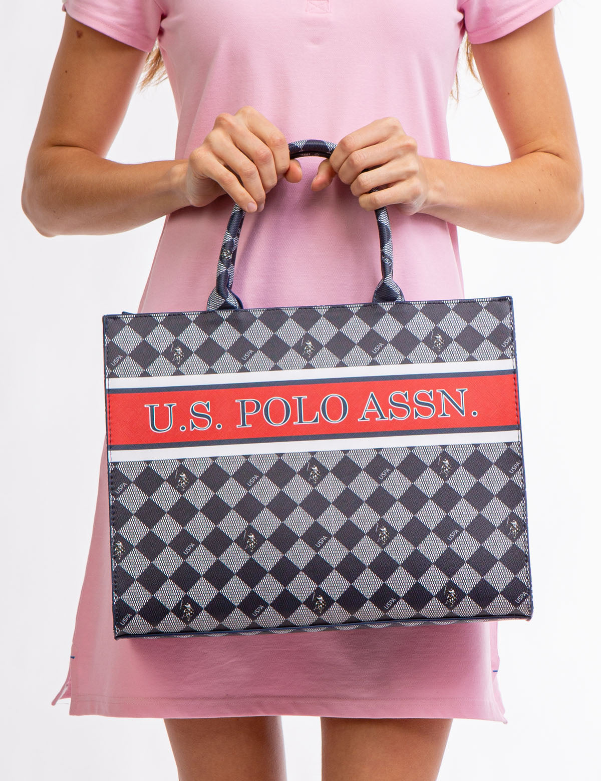 Diamond Stripe Canvas Book Tote Bag with Crossbody Strap