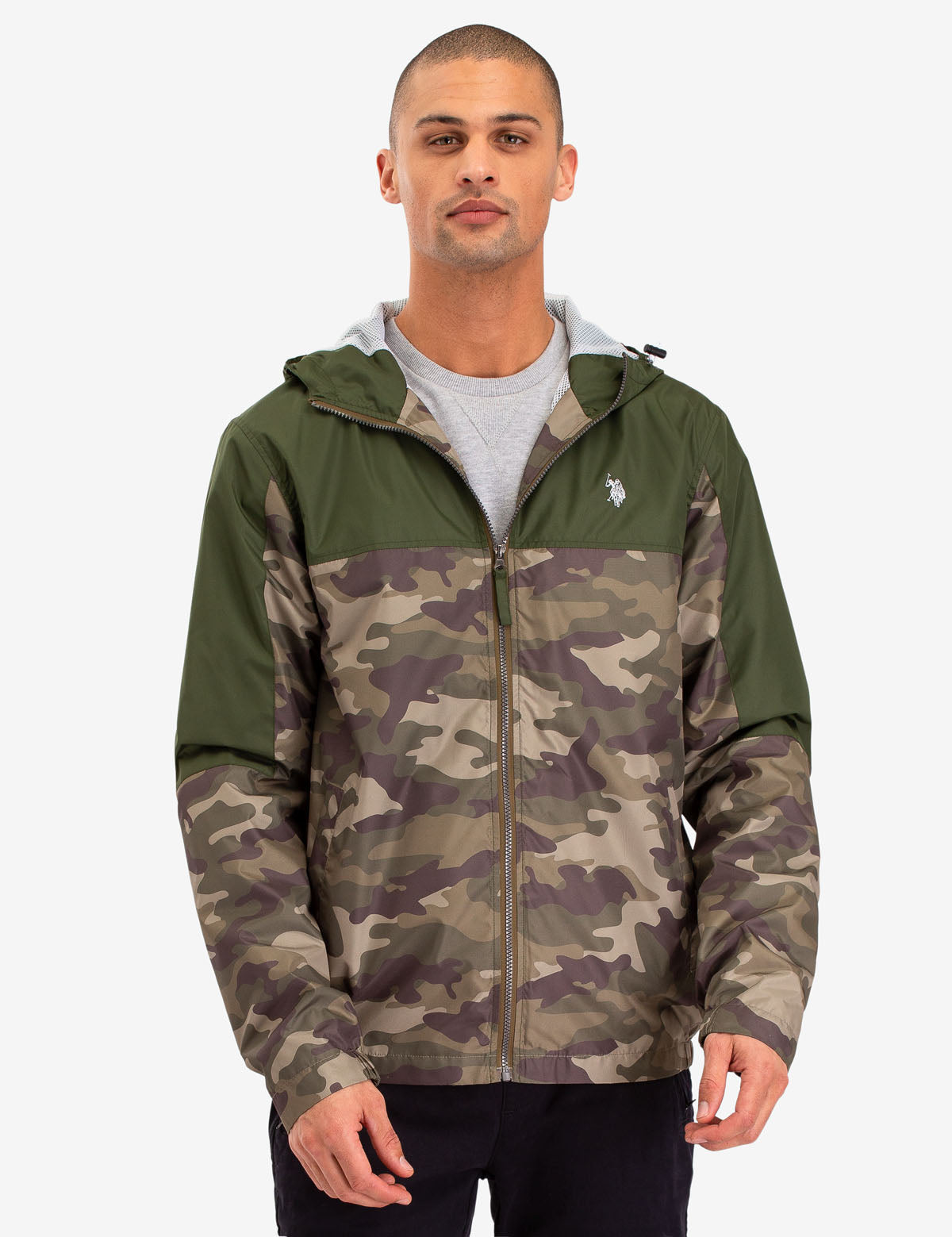 Digital Camo Windbreaker Jacket with Hood & Mesh Lining