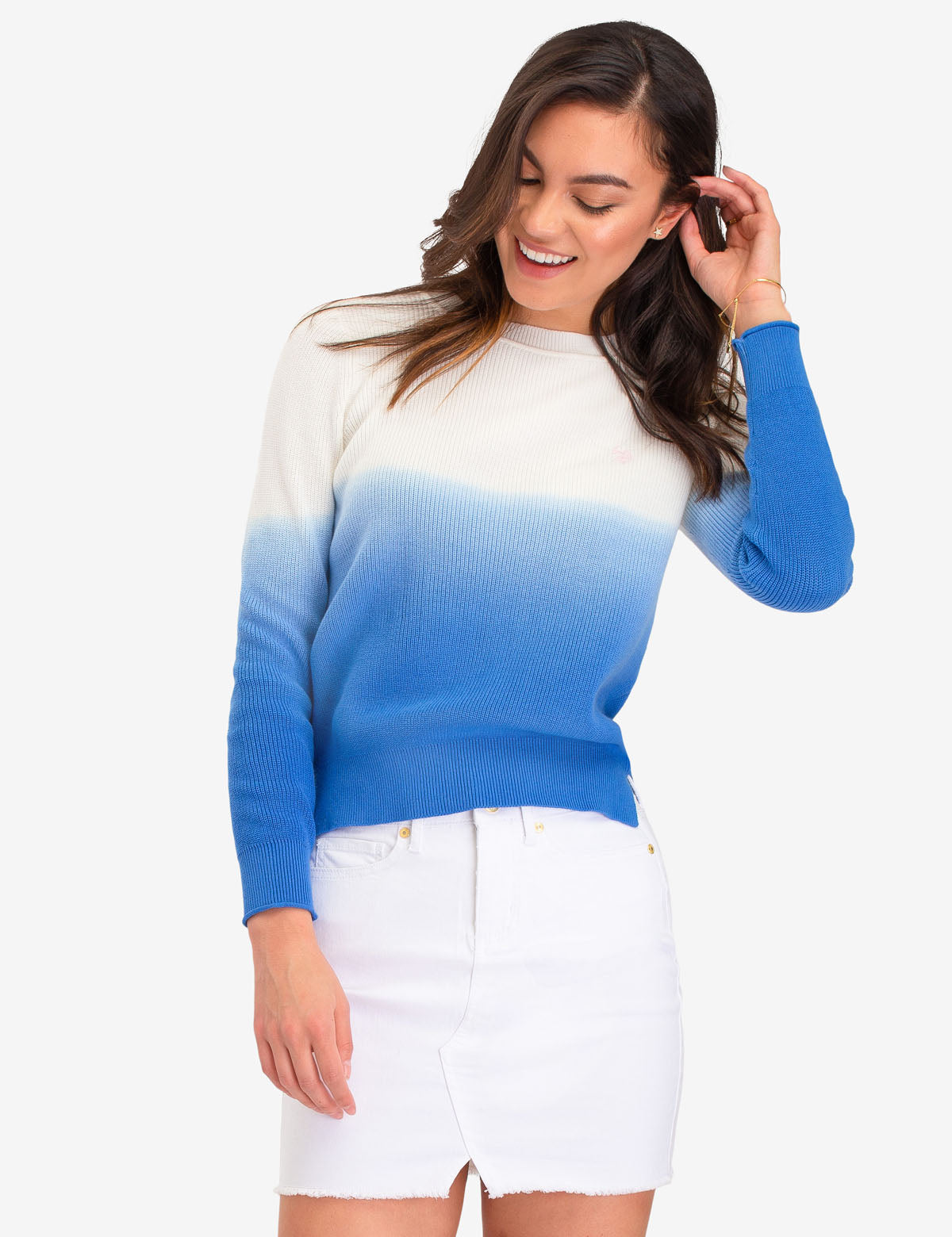 Dip Dye Sweater with Vented Sides & Embroidered Logo