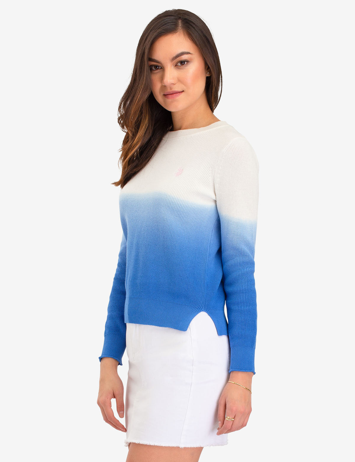 Dip Dye Sweater with Vented Sides & Embroidered Logo