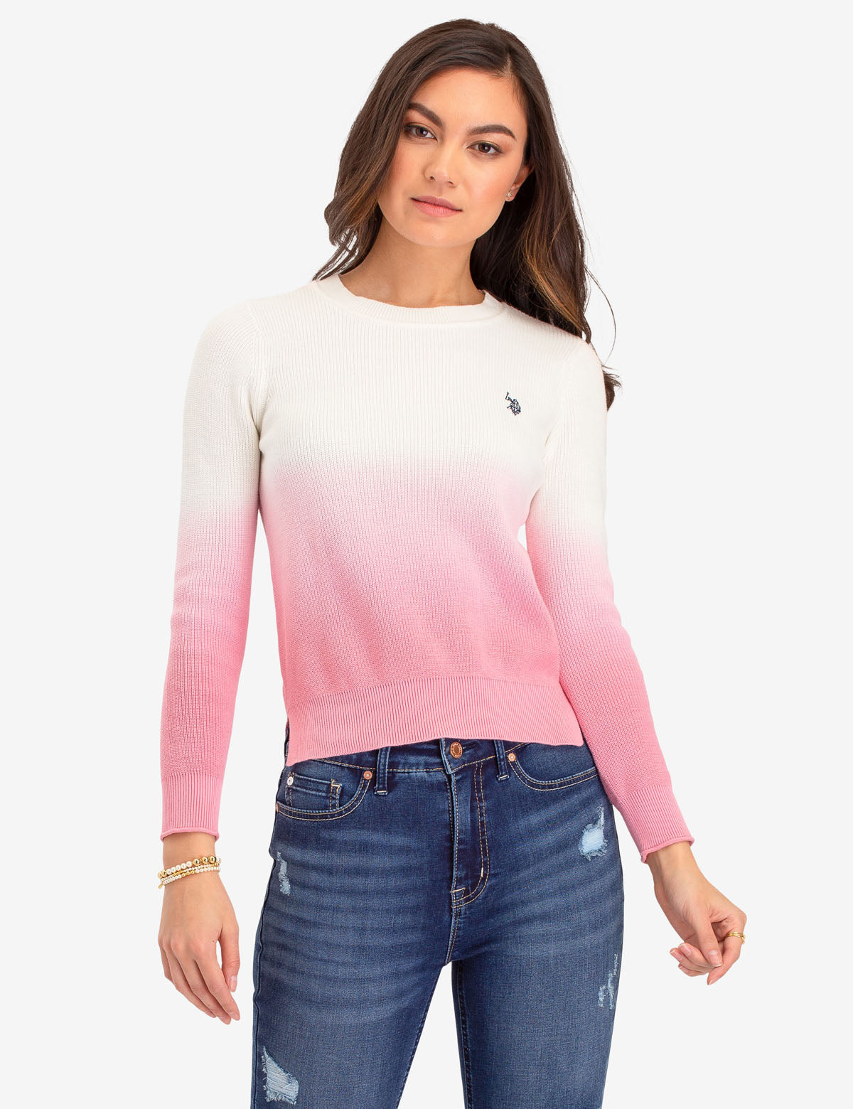 Dip Dye Sweater with Vented Sides & Embroidered Logo