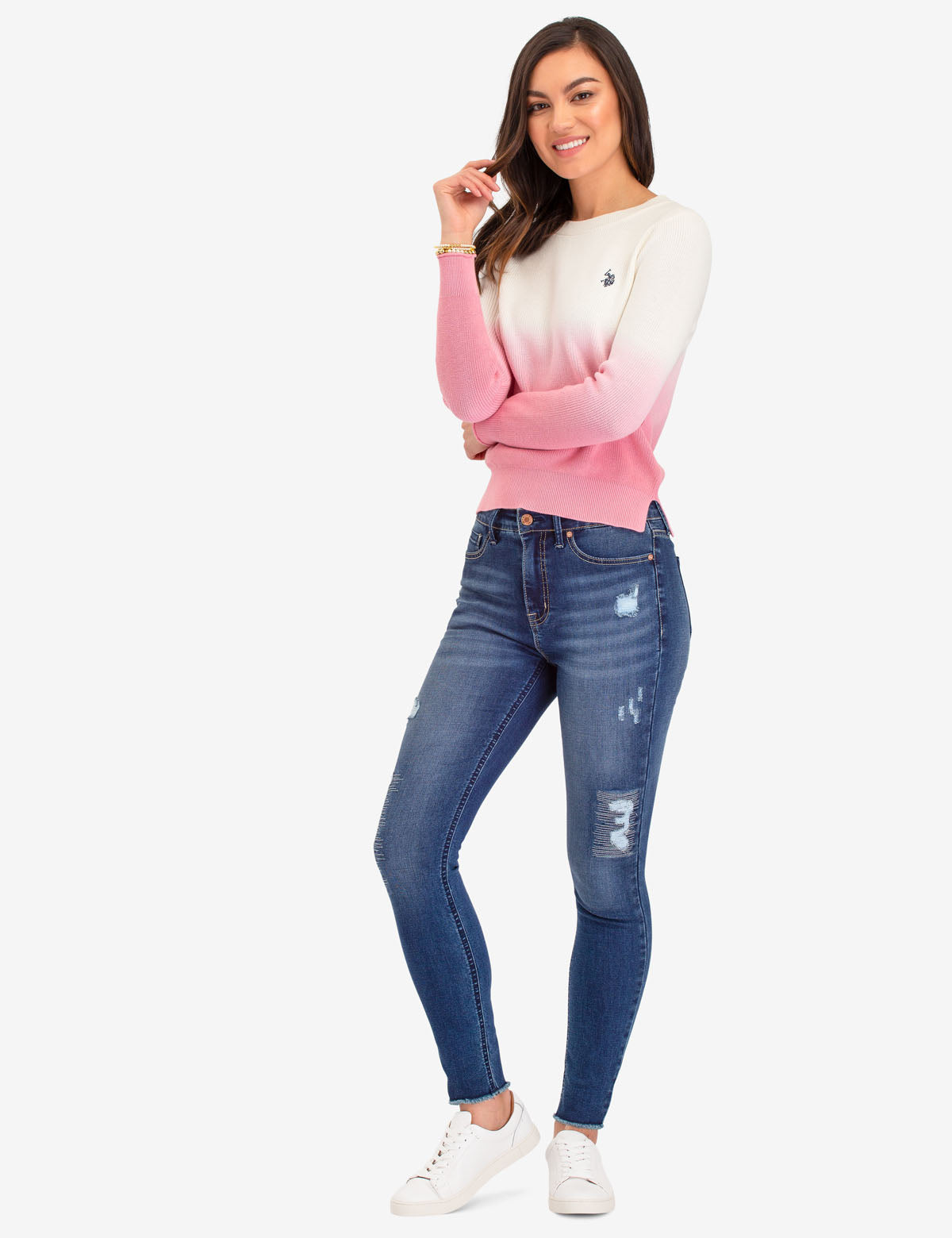 Dip Dye Sweater with Vented Sides & Embroidered Logo