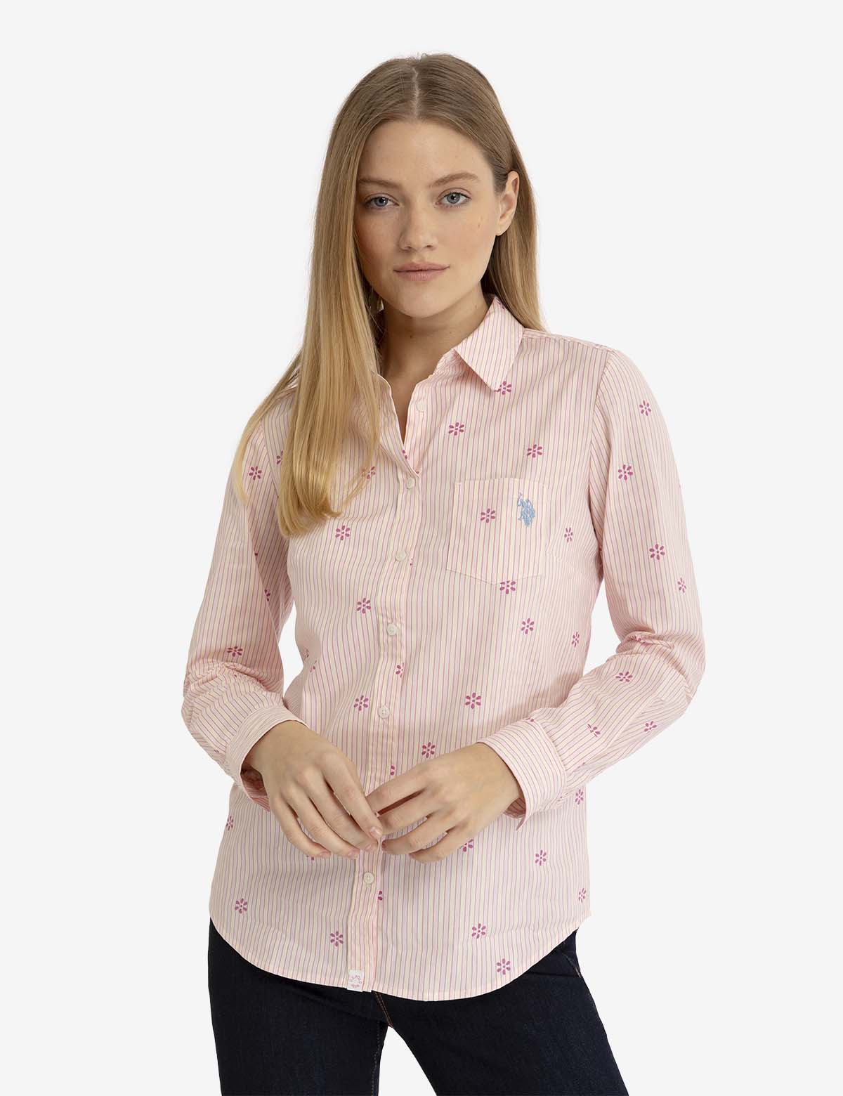 Women's Floral Print Long Sleeve Poplin Shirt