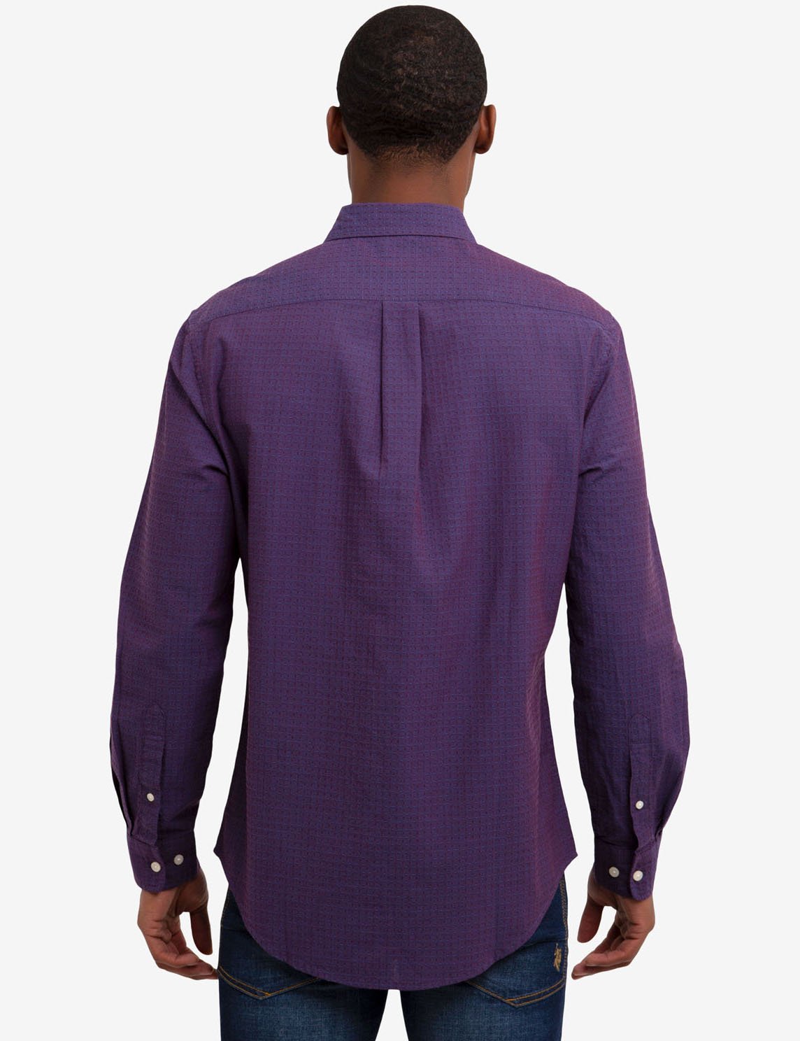 Dobby Dot Long Sleeve Cotton Shirt with Embroidered Logo Pocket