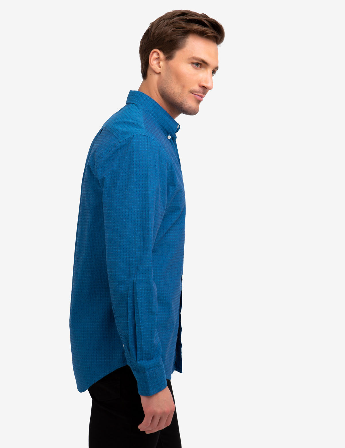 Dobby Dot Long Sleeve Cotton Shirt with Embroidered Logo Pocket