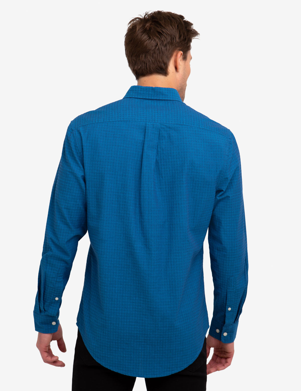 Dobby Dot Long Sleeve Cotton Shirt with Embroidered Logo Pocket