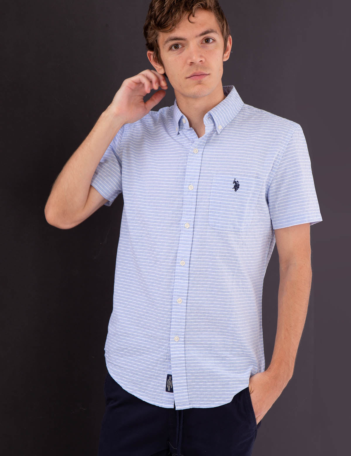 Dobby Striped Shirt - Horizontal Stripe Casual Top