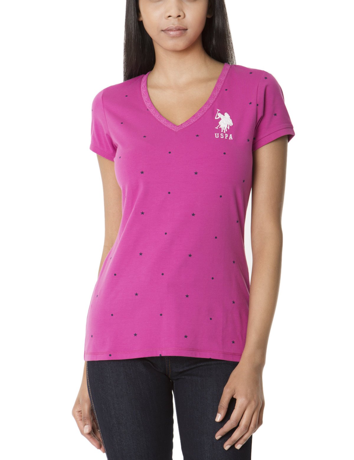 Dot & Star Print Cotton V-Neck T-Shirt for Women & Men