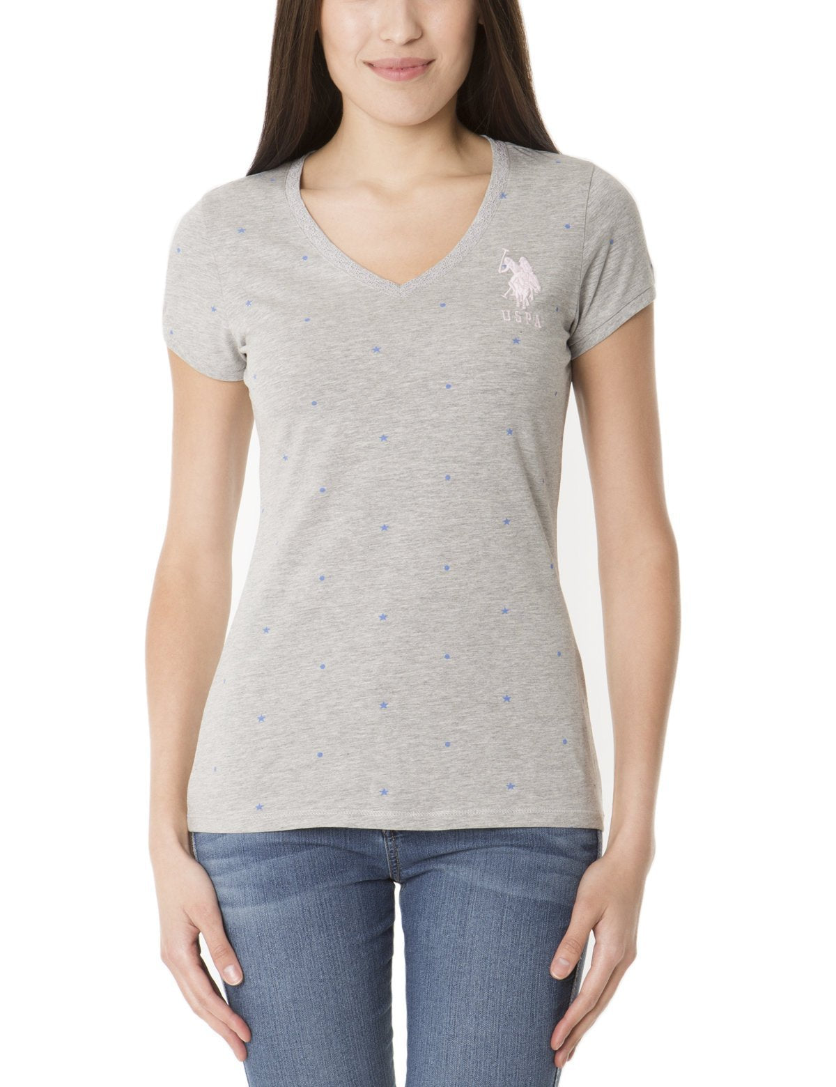 Dot & Star Print Cotton V-Neck T-Shirt for Women & Men