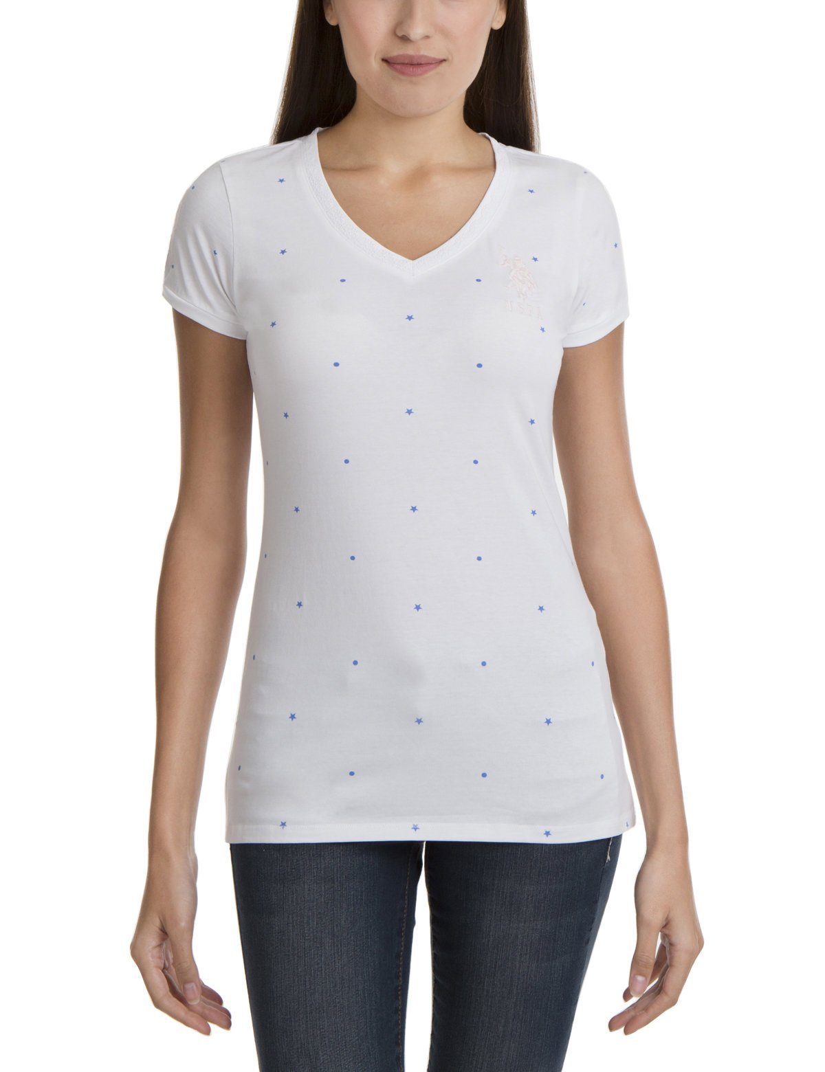 Dot & Star Print Cotton V-Neck T-Shirt for Women & Men