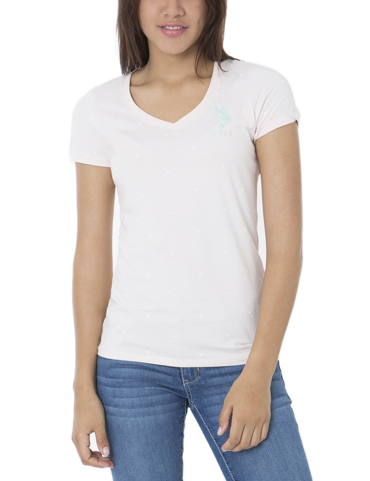 Dot & Star Print Cotton V-Neck T-Shirt for Women & Men