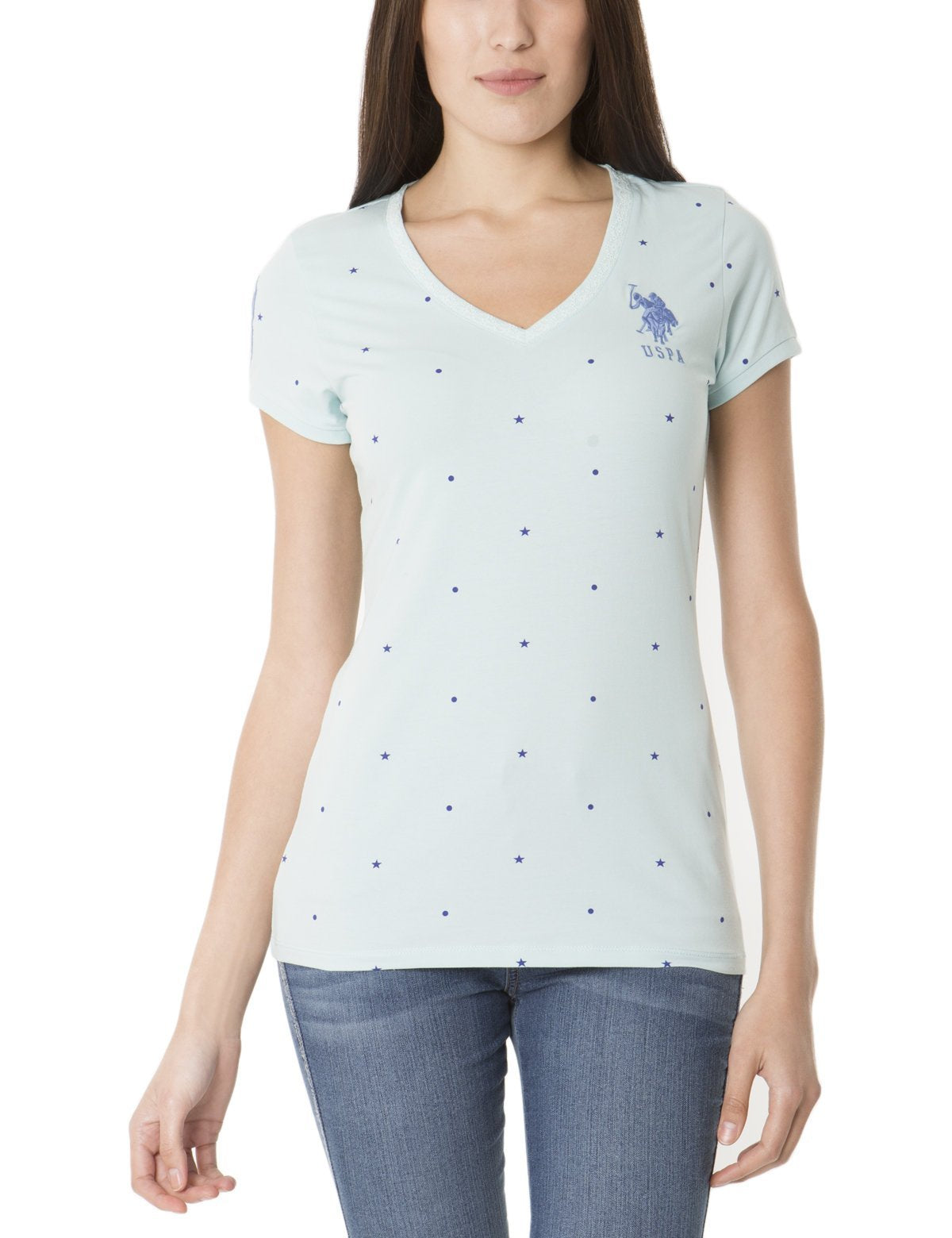 Dot & Star Print Cotton V-Neck T-Shirt for Women & Men