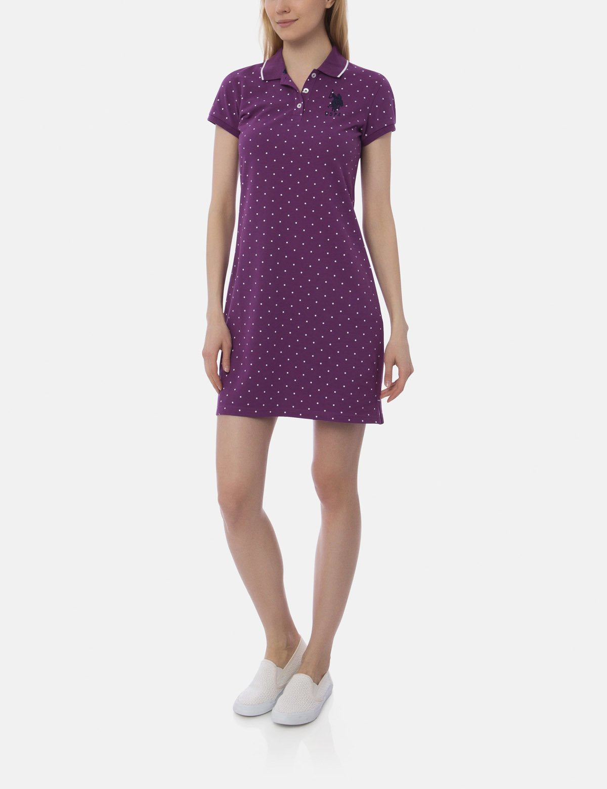 Polka Dot Polo Dress - Cotton Blend Embroidered Logo