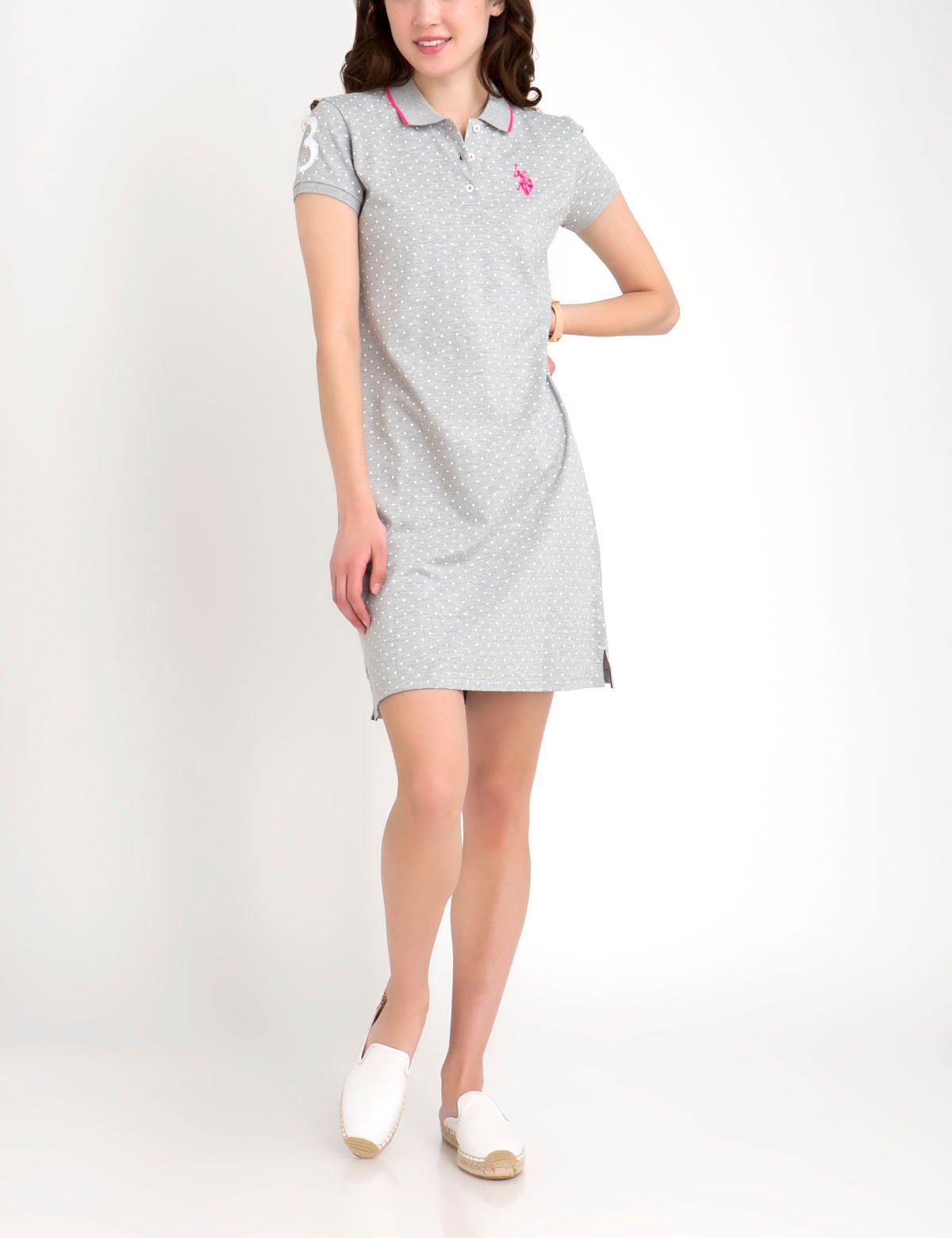 Polka Dot Polo Dress - Cotton Blend Embroidered Logo