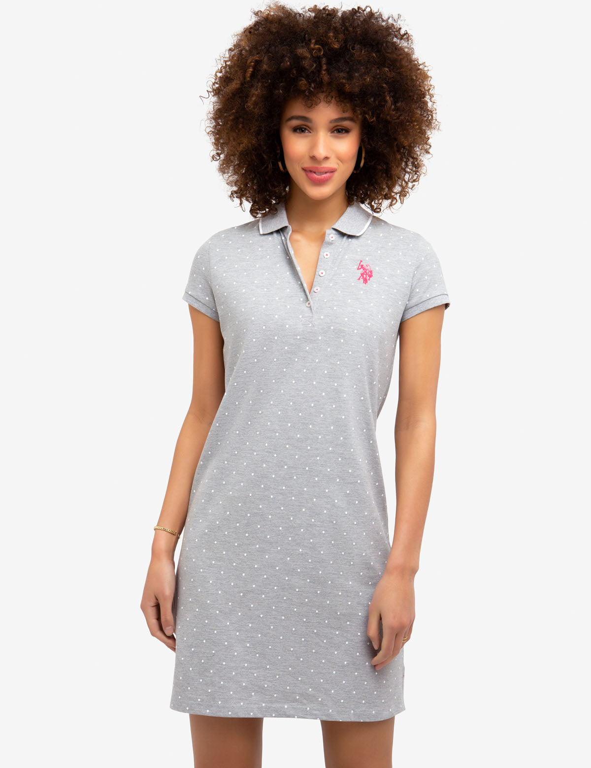 Polka Dot Polo Dress - Cotton Blend Embroidered Logo