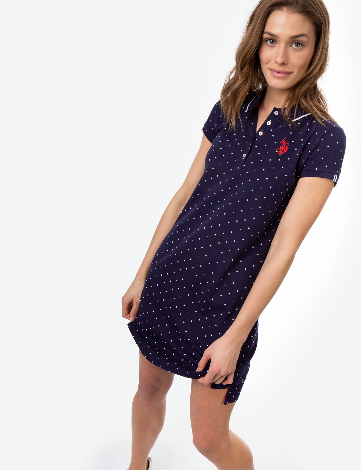 Polka Dot Polo Dress - Cotton Blend Embroidered Logo
