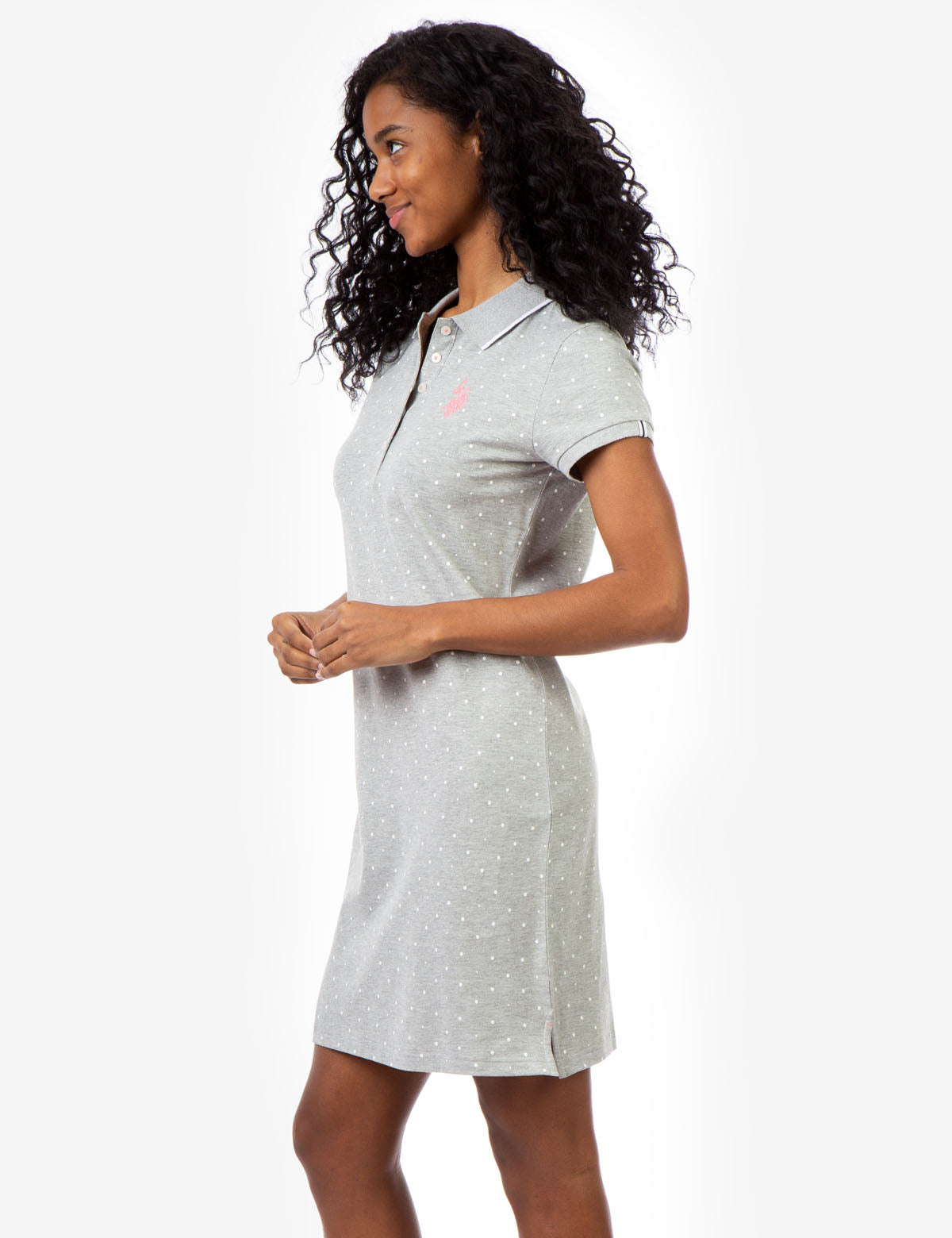 Polka Dot Polo Dress - Cotton Blend Embroidered Logo