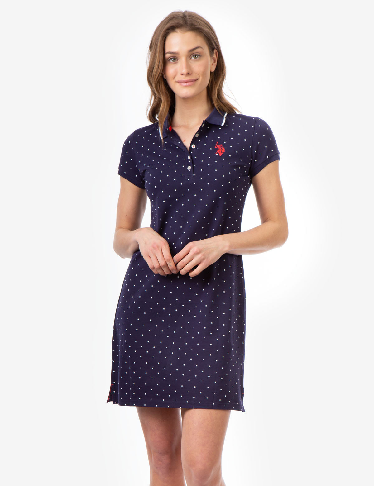 Polka Dot Polo Dress - Cotton Blend Embroidered Logo
