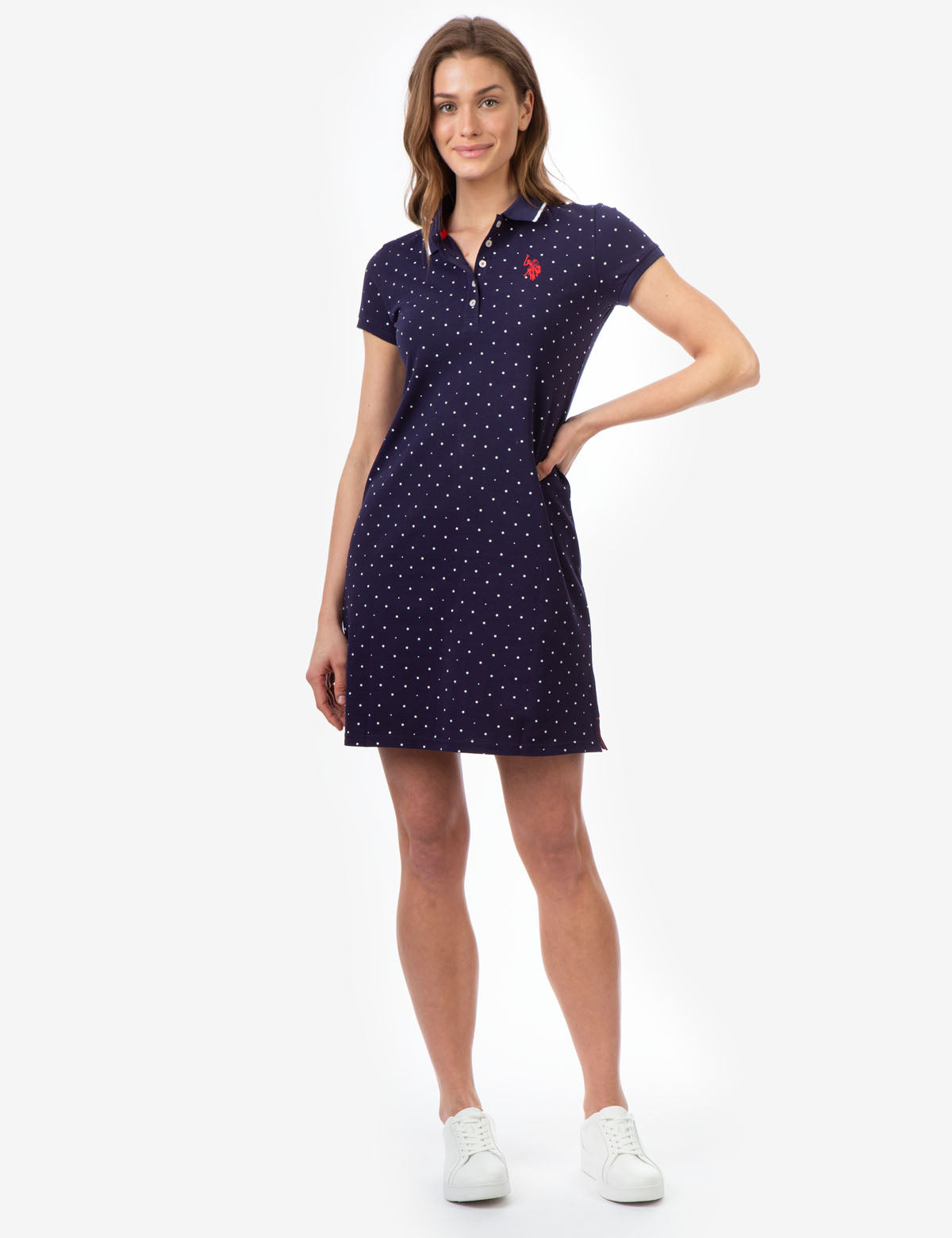 Polka Dot Polo Dress - Cotton Blend Embroidered Logo