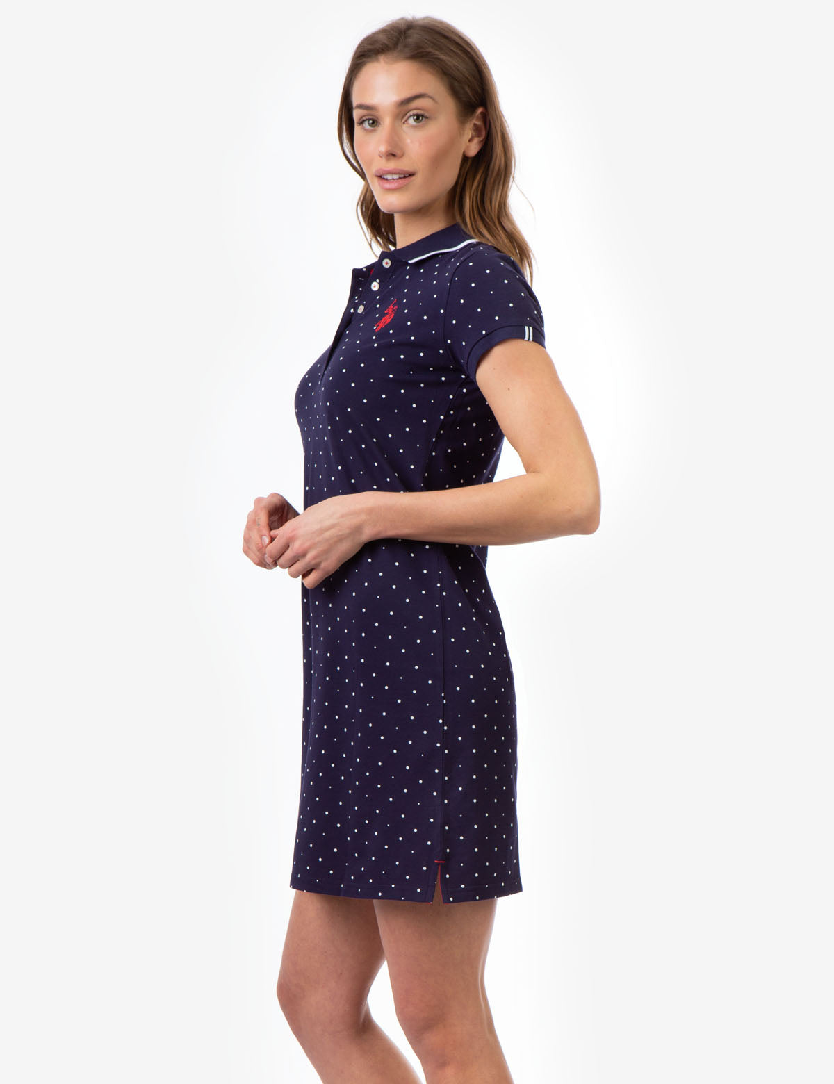 Polka Dot Polo Dress - Cotton Blend Embroidered Logo