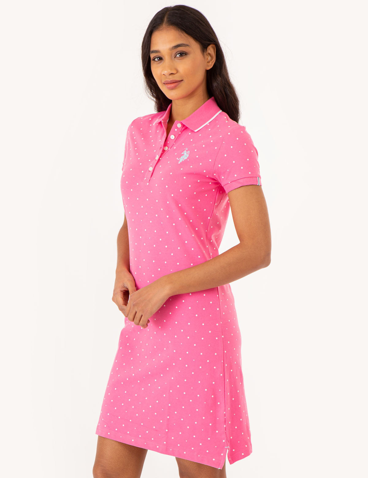 Polka Dot Polo Dress - Cotton Blend Embroidered Logo
