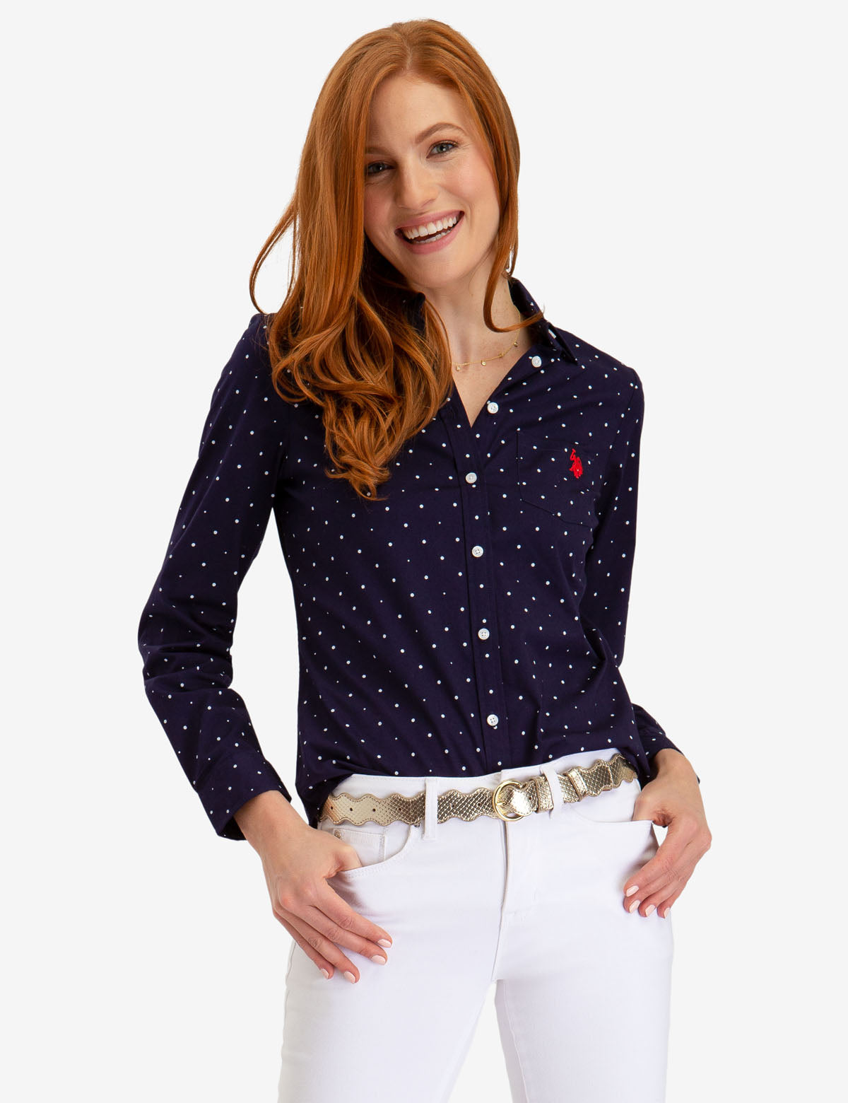 U.S. Polo Assn. Cotton Dot Print Long Sleeve Shirt