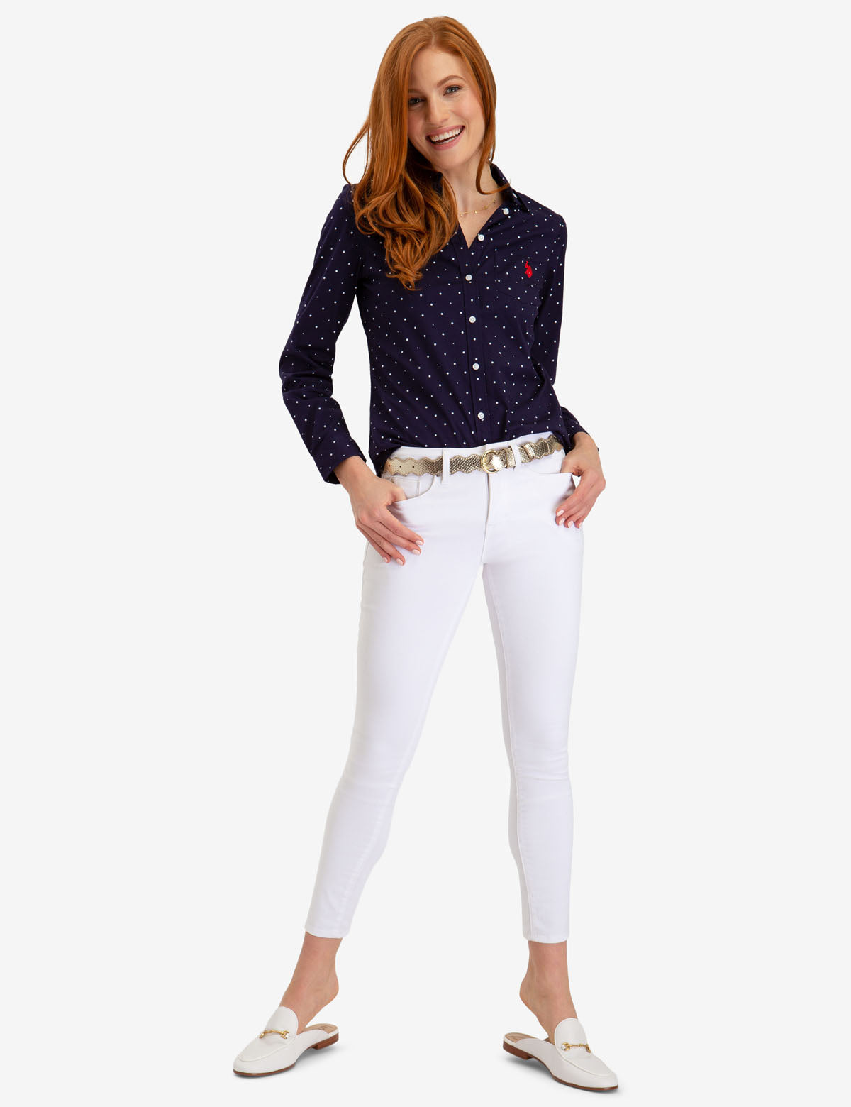 U.S. Polo Assn. Cotton Dot Print Long Sleeve Shirt