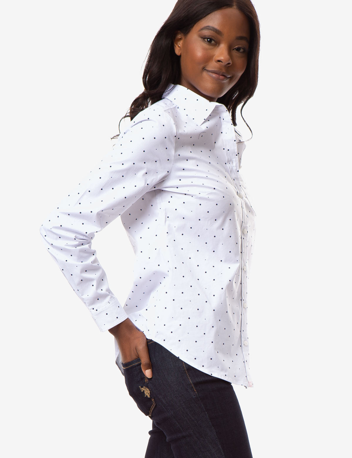 U.S. Polo Assn. Cotton Dot Print Long Sleeve Shirt
