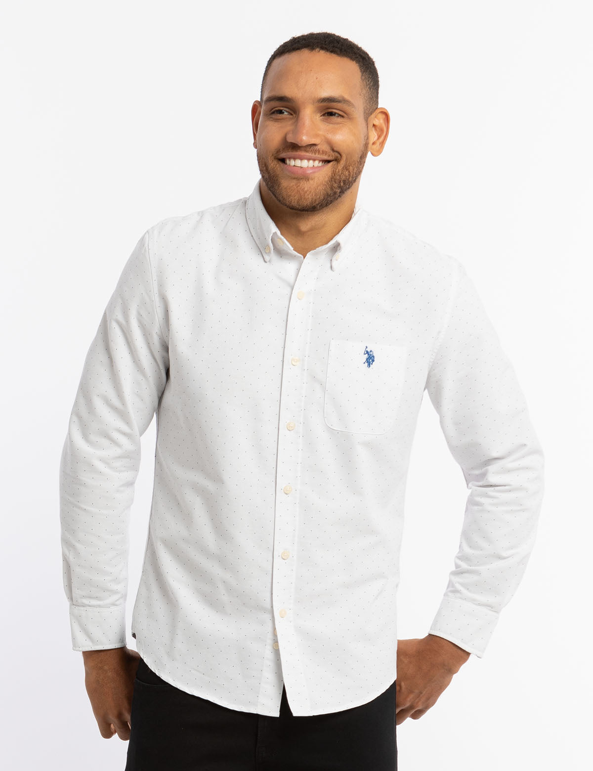 Dot Print Oxford Shirt - Long Sleeve Casual Shirt