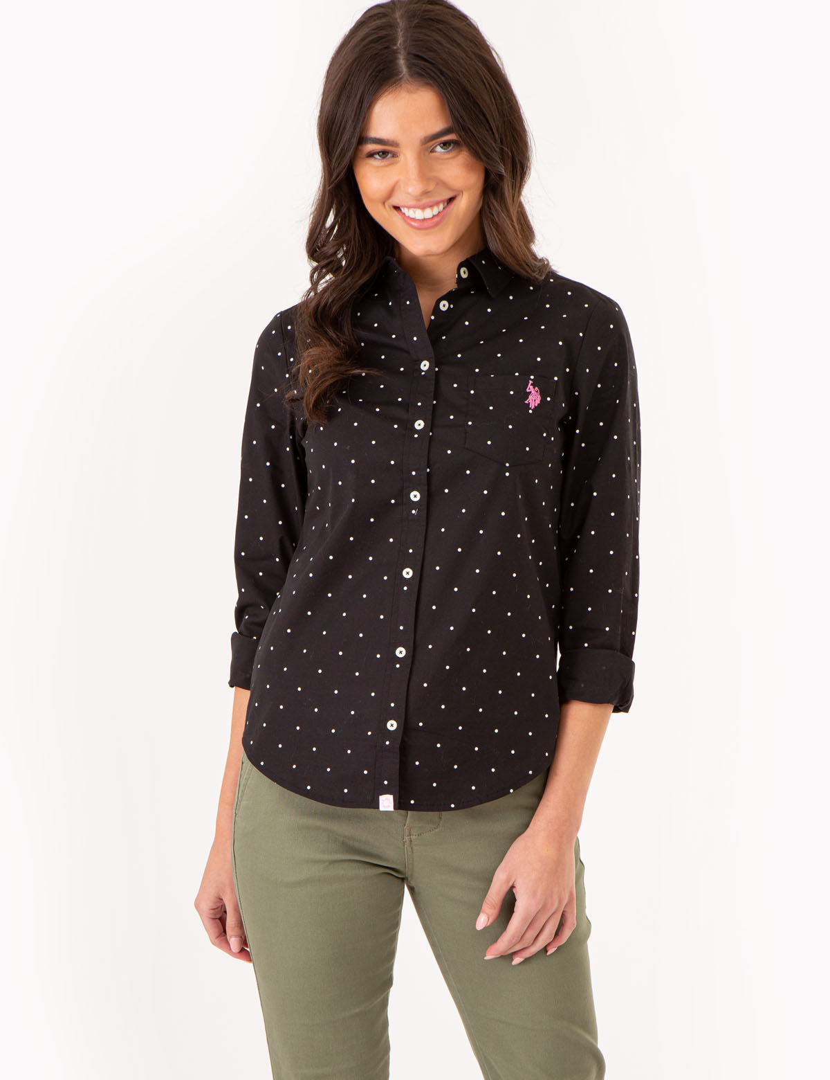 Dot Print Long Sleeve Shirt for Men - Cotton Poplin Casual Dress Shirt