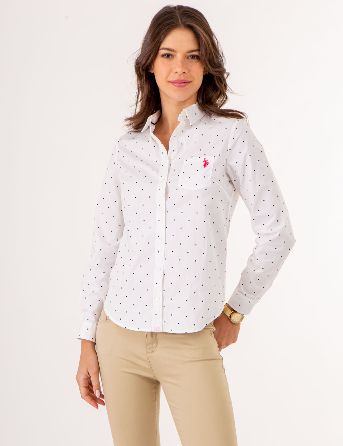 Dot Print Long Sleeve Shirt for Men - Cotton Poplin Casual Dress Shirt