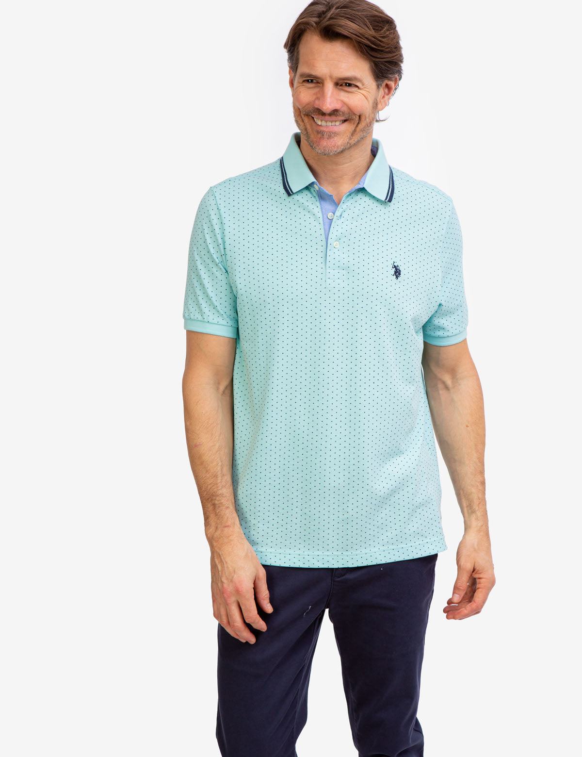Men's Dot Print Polo Shirt - Breathable Cotton with Vented Sides