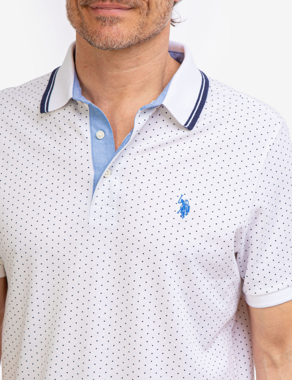 Men's Dot Print Polo Shirt - Breathable Cotton with Vented Sides