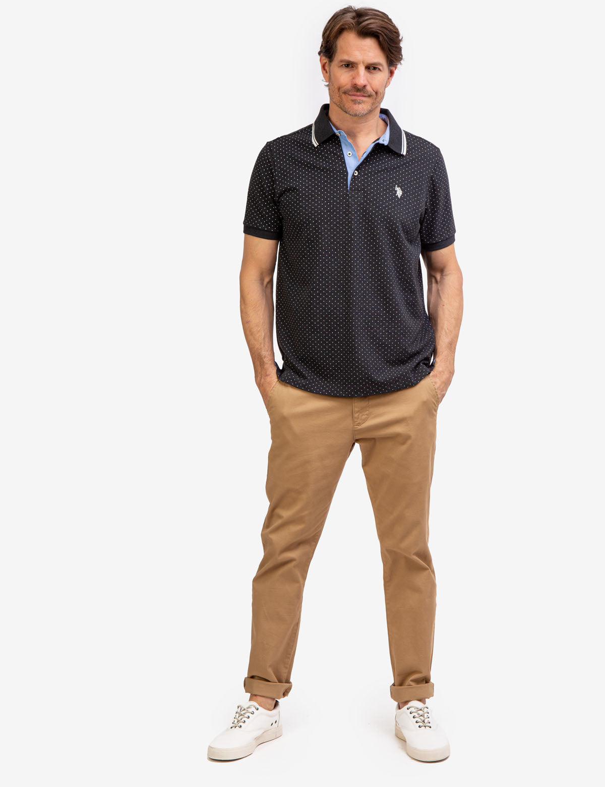 Men's Dot Print Polo Shirt - Breathable Cotton with Vented Sides