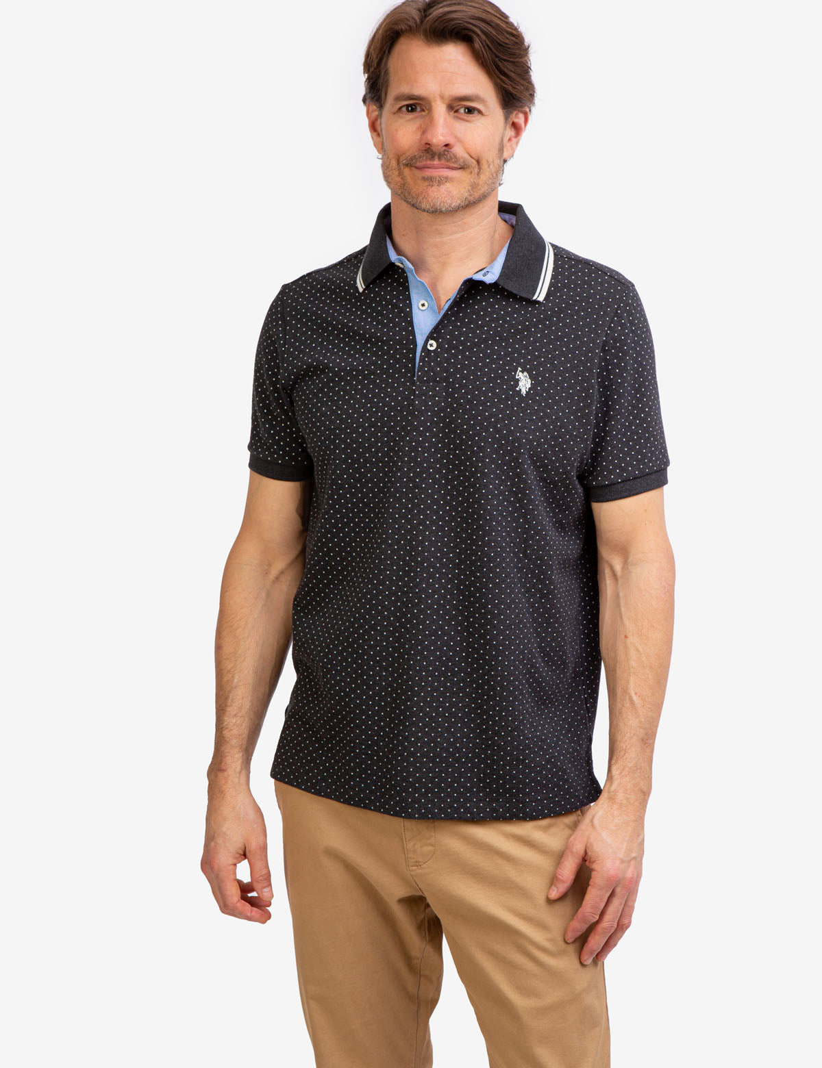 Men's Dot Print Polo Shirt - Breathable Cotton with Vented Sides