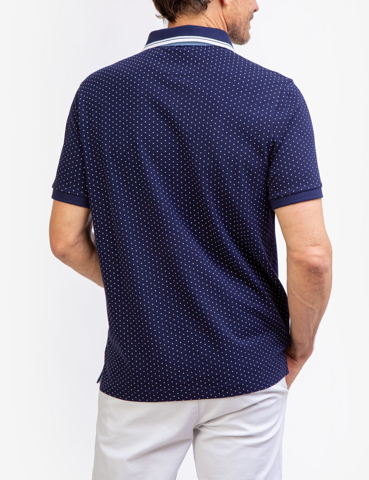 Men's Dot Print Polo Shirt - Breathable Cotton with Vented Sides