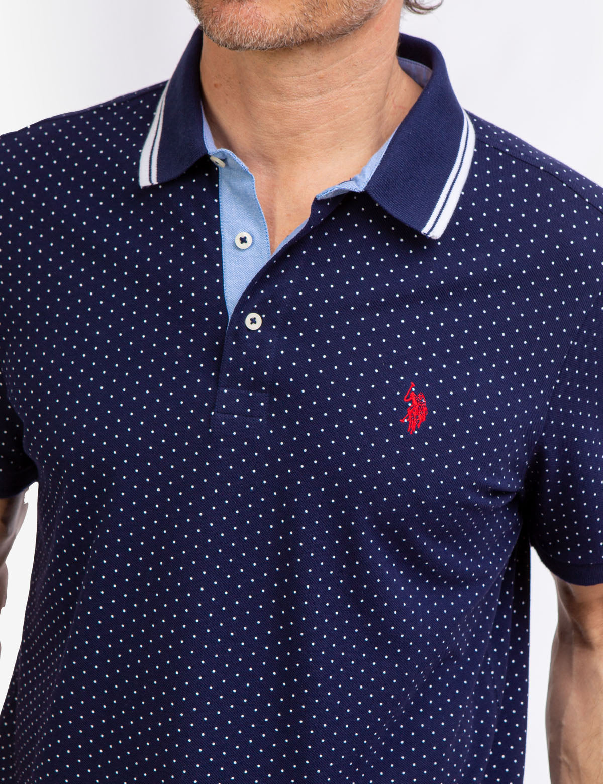 Men's Dot Print Polo Shirt - Breathable Cotton with Vented Sides