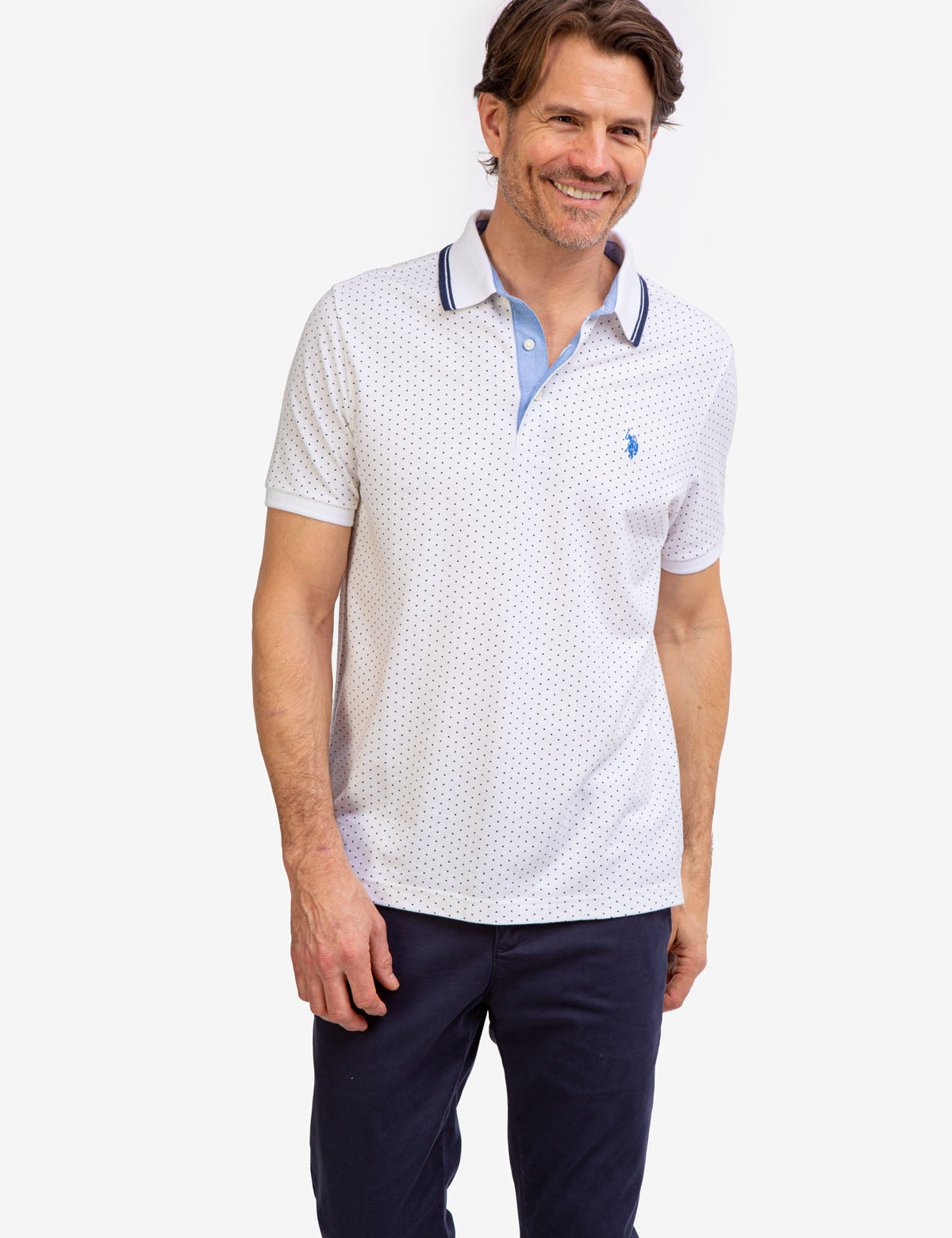 Men's Dot Print Polo Shirt - Breathable Cotton with Vented Sides