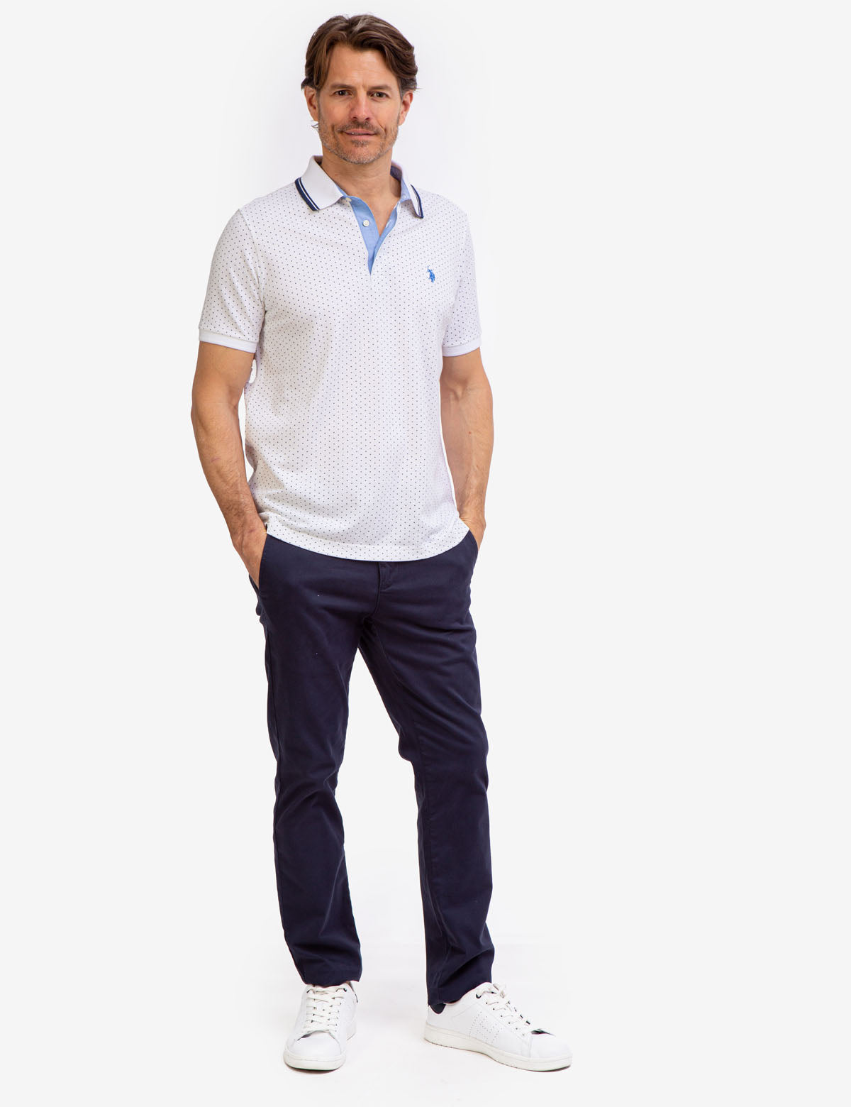 Men's Dot Print Polo Shirt - Breathable Cotton with Vented Sides