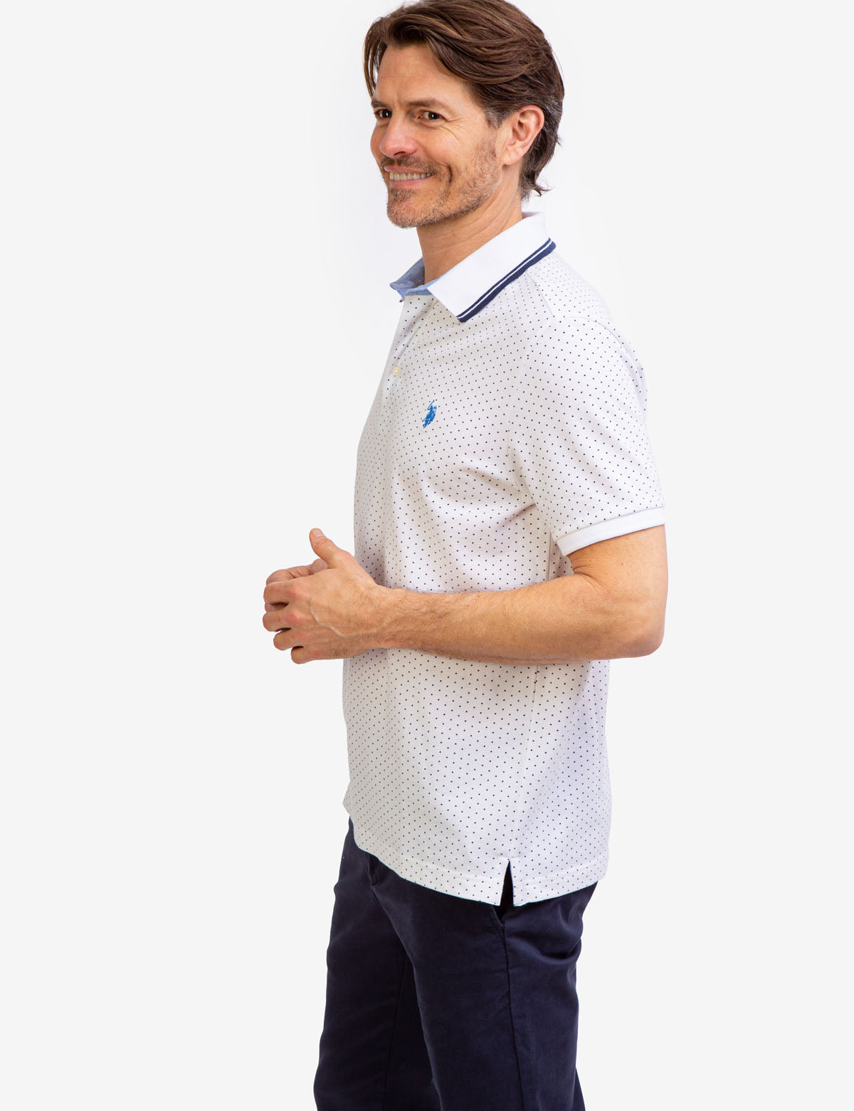 Men's Dot Print Polo Shirt - Breathable Cotton with Vented Sides