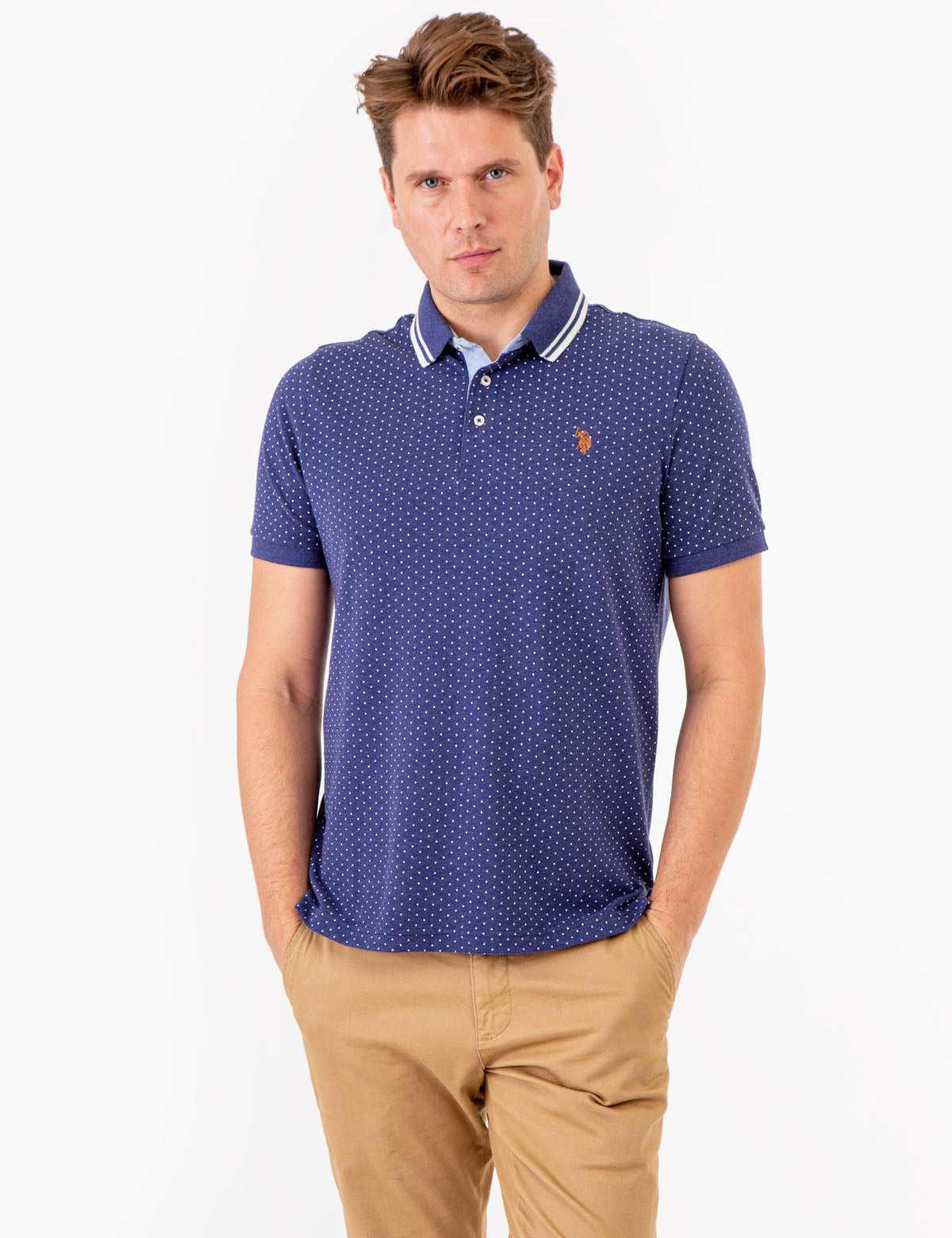 Men's Dot Print Polo Shirt - Breathable Cotton with Vented Sides