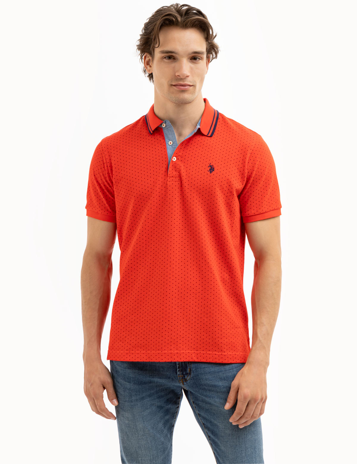 Men's Dot Print Polo Shirt - Breathable Cotton with Vented Sides
