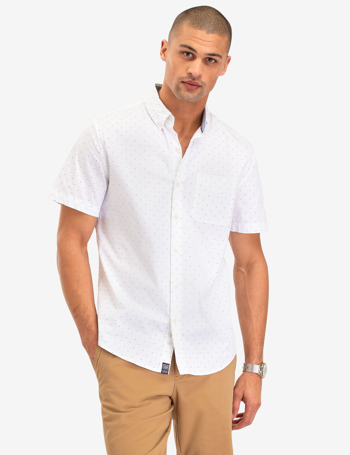 Dot Print Cotton Short Sleeve Shirt for Men
