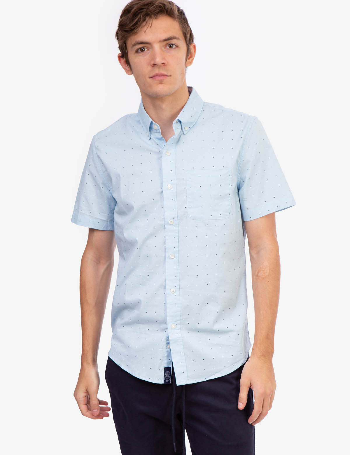 Dot Print Cotton Short Sleeve Shirt for Men