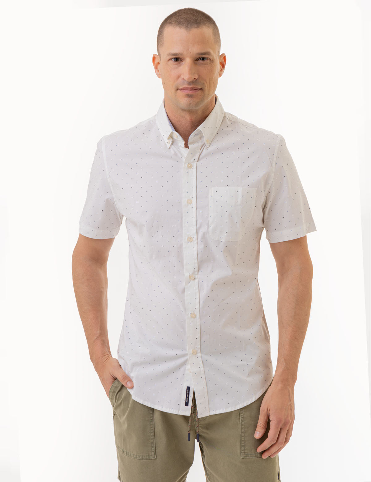 Dot Print Cotton Short Sleeve Shirt for Men